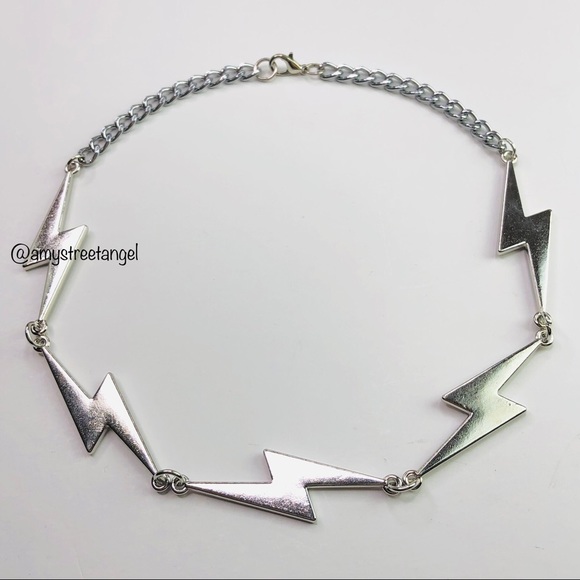 Handmade Unisex Y2K Style Big Lightning Bolts Cuban Chain chains Necklace Choker - Picture 5 of 5